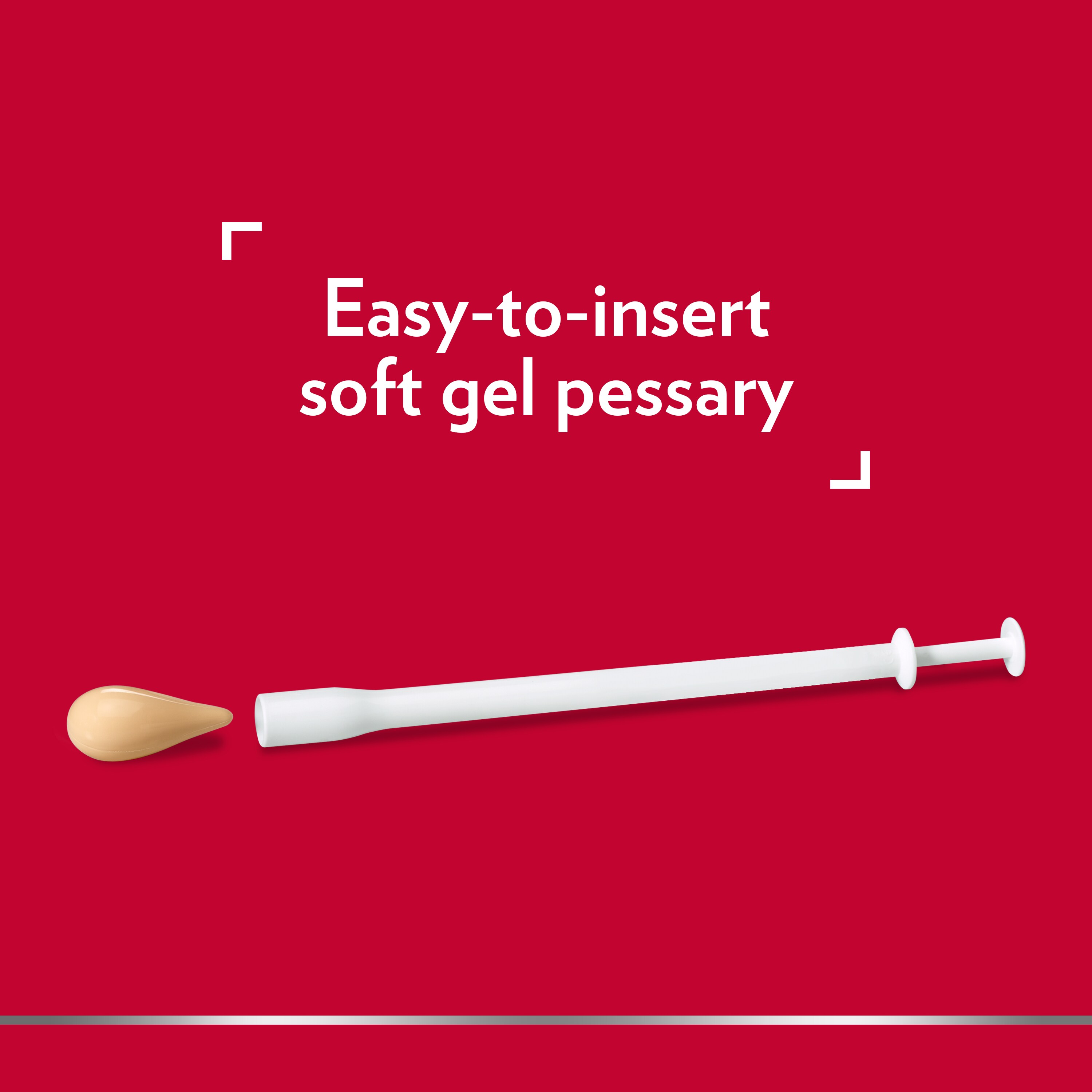 Canesten gel pessary applicator with caption on top: Easy-to-insert soft gel pessary